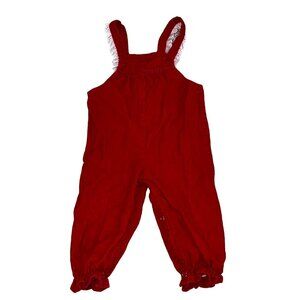 Vintage Red Corduroy Overalls With Lace Straps - 24 Months